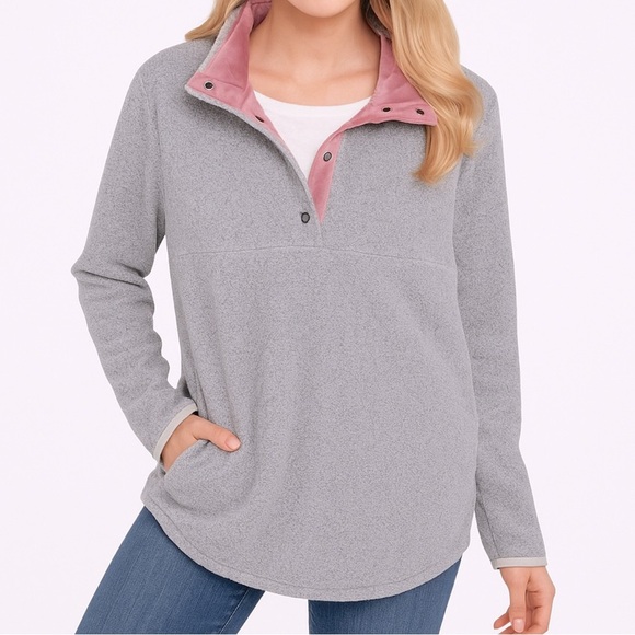 Entro x Anthropologie Sherpa Teddy Bear Pullover Gray and Pink Velour - Picture 1 of 15